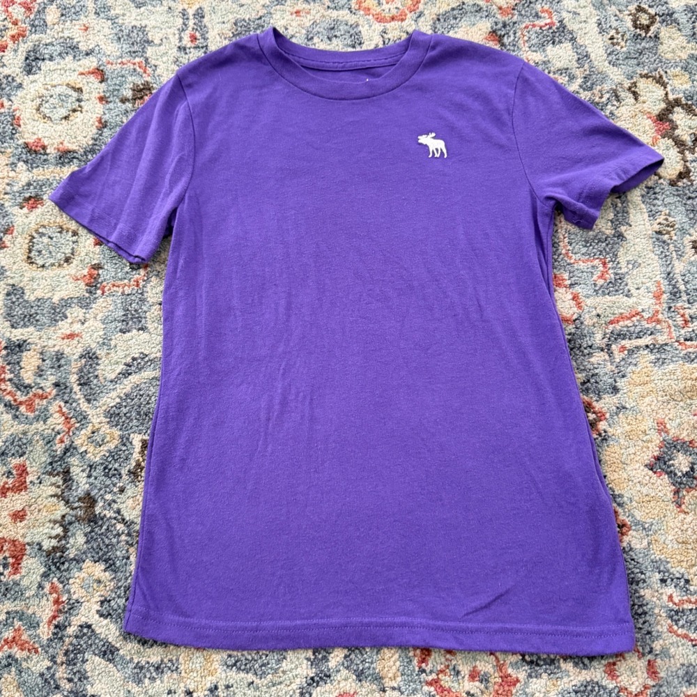 Abercrombie Kids T-Shirt Boys 7/8 Purple Logo Embroidered Preppy EUC